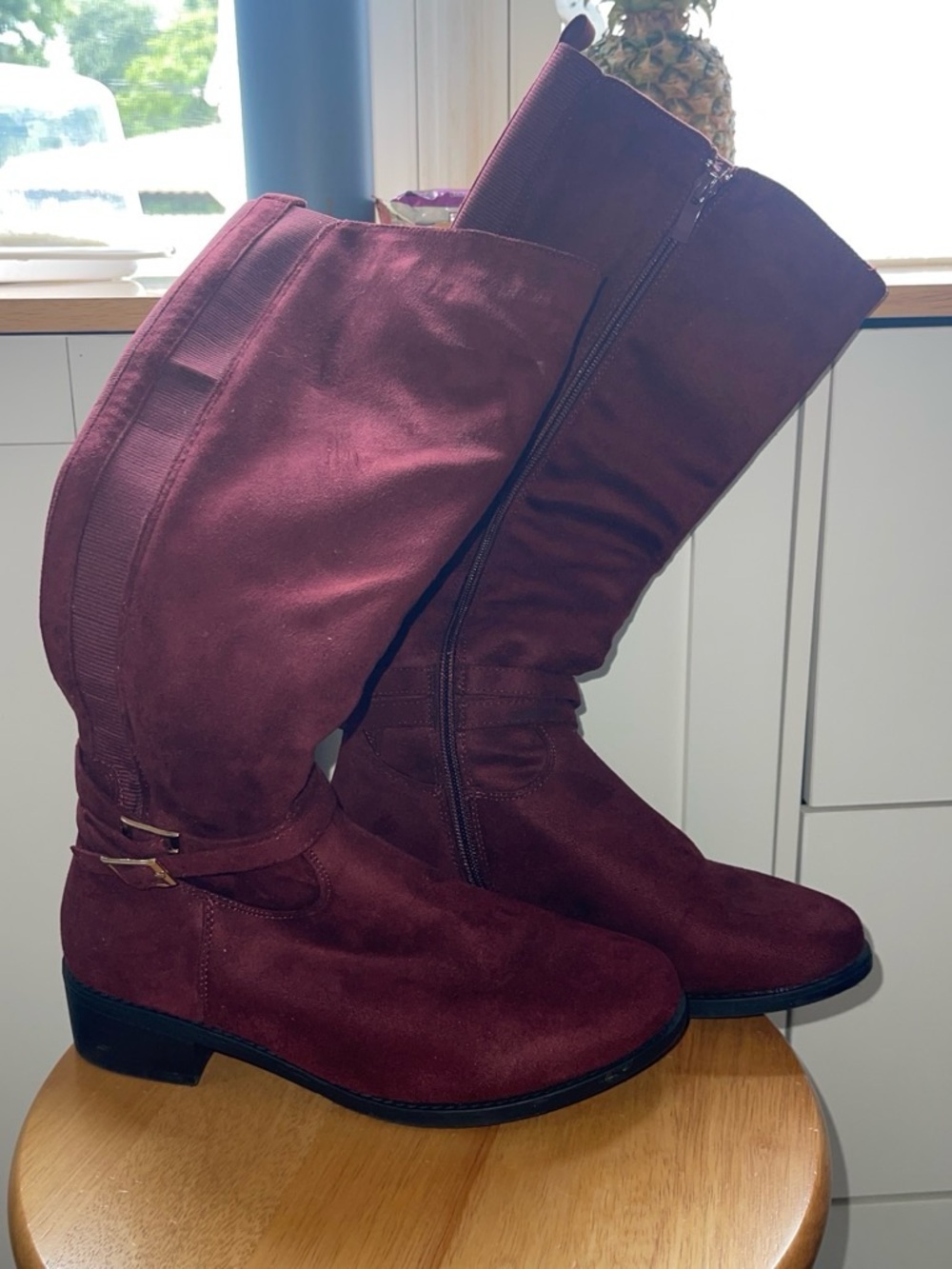 TOP Moda Tall Riding Boots in Burgundy Red Suede